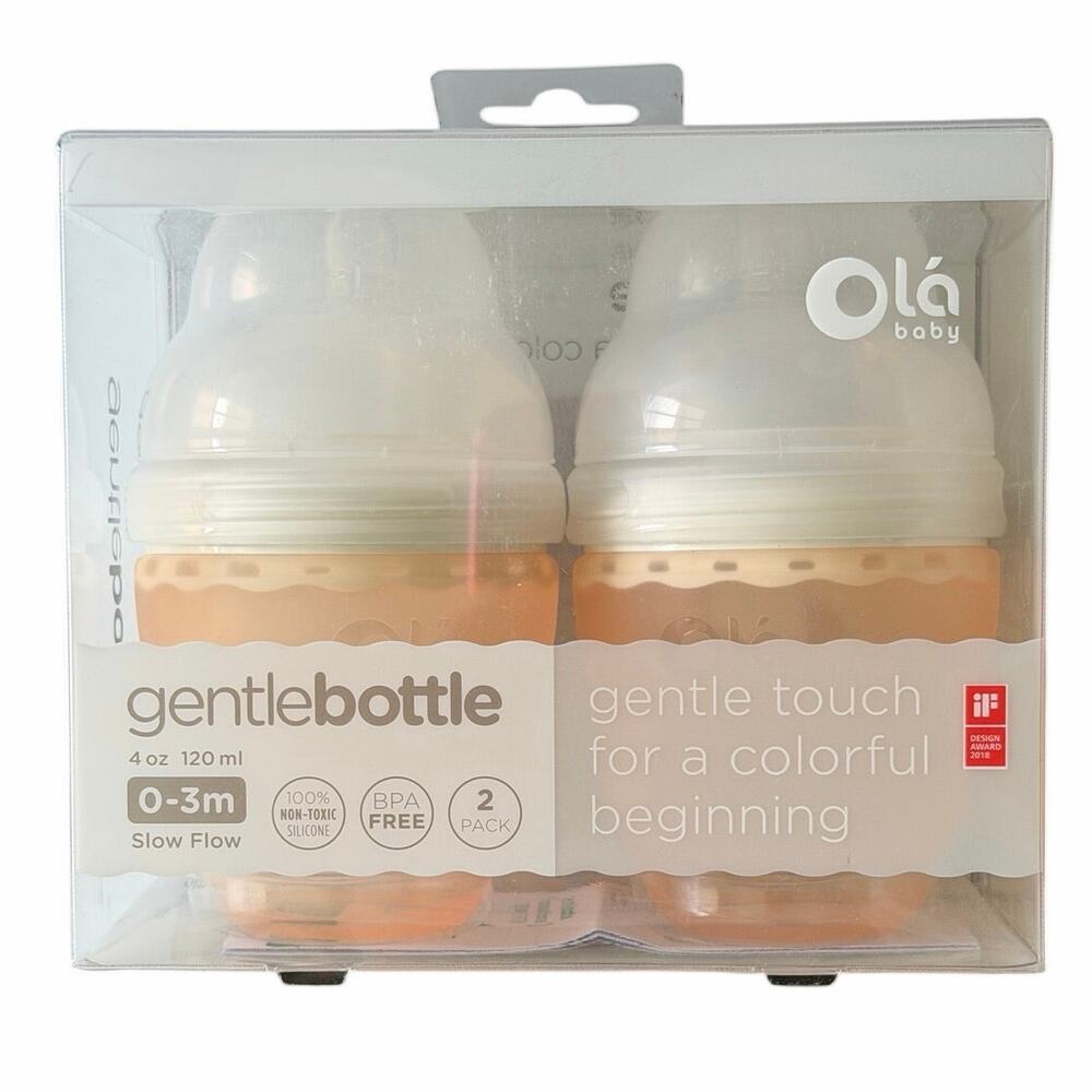 Olababy GentleBottle 2 Pack 4oz Coral Silicone Baby Bottles Slow Flow NEW